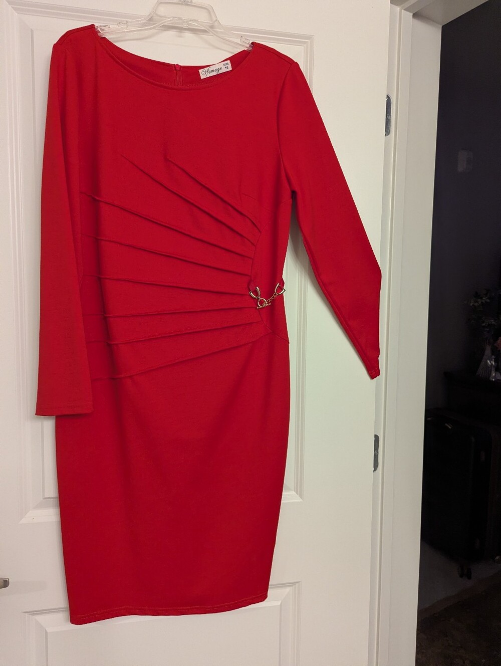 Classic Red Sheath Dress with Side Pleat Detail